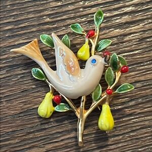 ART Partridge in a Pear Tree Enameled Brooch
